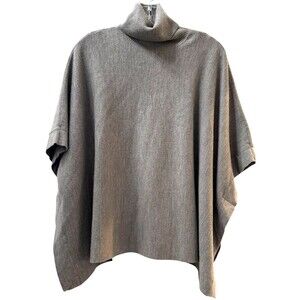 Ann Taylor Sweater Womens M/L Gray Poncho Turtleneck Superfine Merino Wool Blend